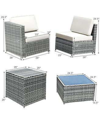 8 Piece Wicker Sofa Rattan Dinning Set Patio Furniture with Storage Table-White