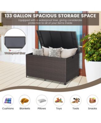 Outdoor Wicker Storage Box with Zippered Liner-133 Gallon