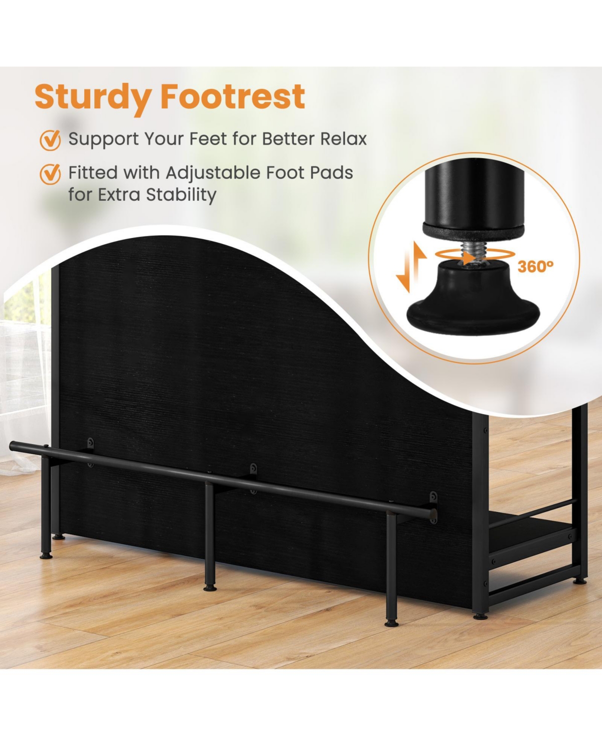 Sugift Kitchen Island with 4-Tier Storage Shelf and Long Footrest for Home- Black