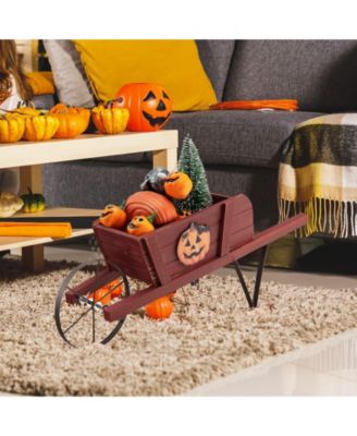 Wooden Wagon Planter with 9 Magnetic Accessories for Garden Yard-Red