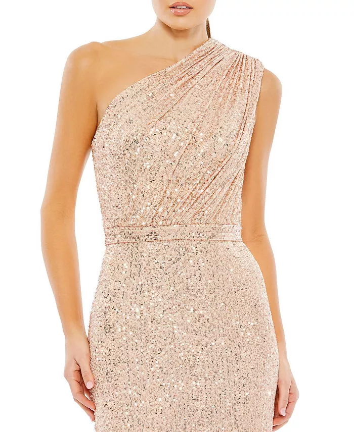 Women's Sequined Ruched One Shoulder Gown - thumbnail 10