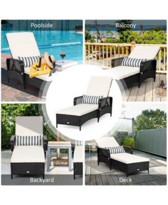 PE Rattan Armrest Chaise Lounge Chair with Adjustable Pillow