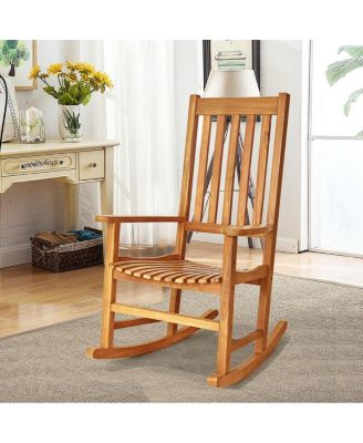 Indoor Outdoor Wooden High Back Rocking Chair-Natural