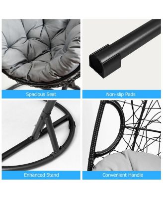 Hanging Cushioned Hammock Chair with Stand -Gray