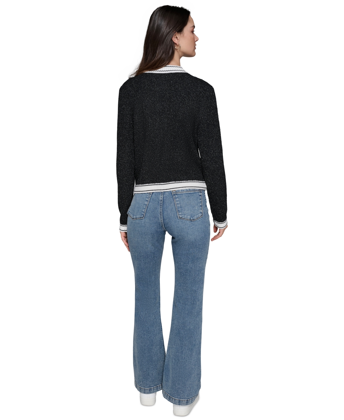 Karl Lagerfeld Paris Women's 4-Pocket Embellished Cardigan -Soft White
