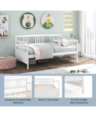 Twin Size Wooden Slats Daybed Bed with Rails-White