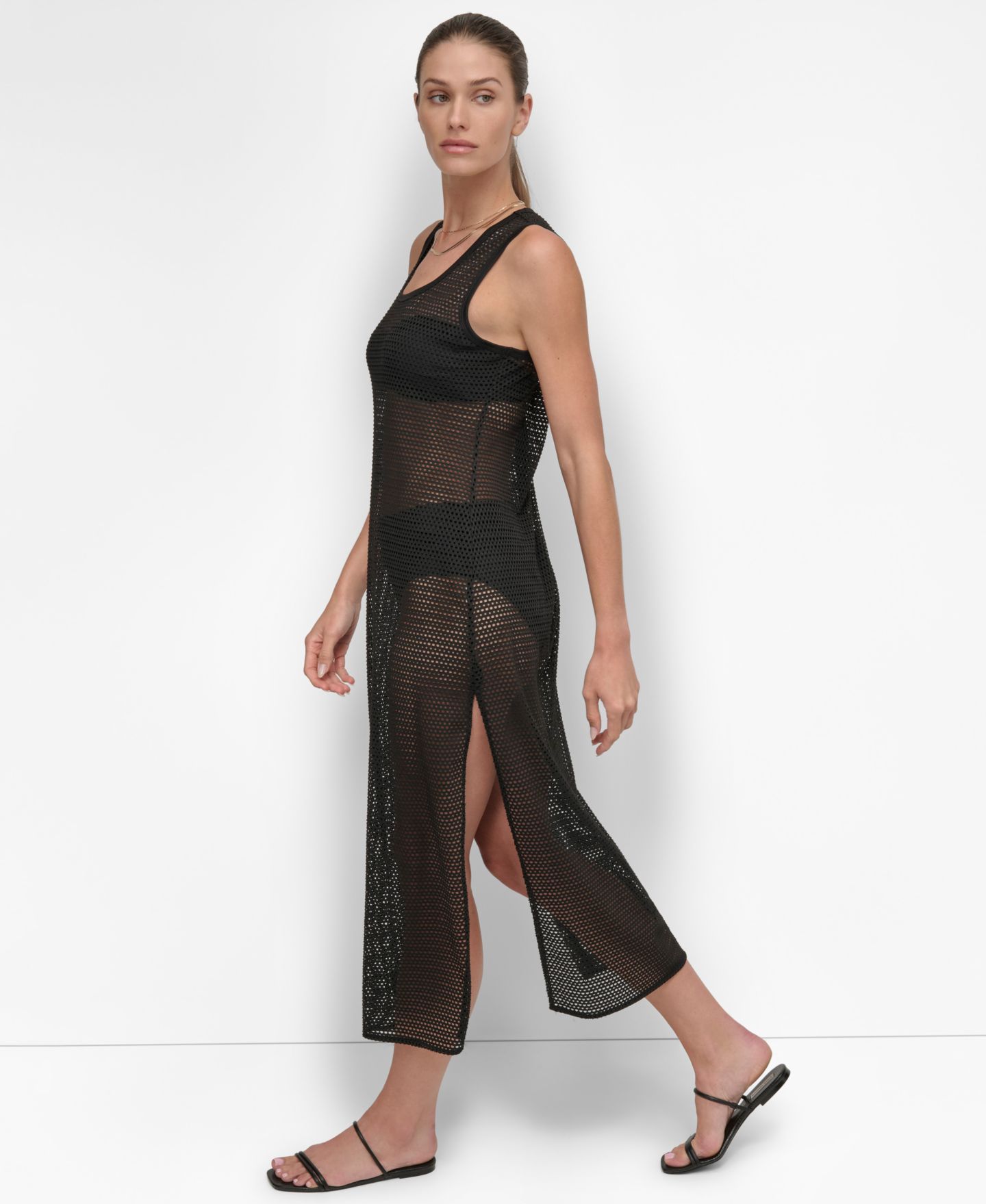 Женское платье DKNY Mesh Maxi Dress Swim Cover-Up, цвет: Чёрный — фото 8