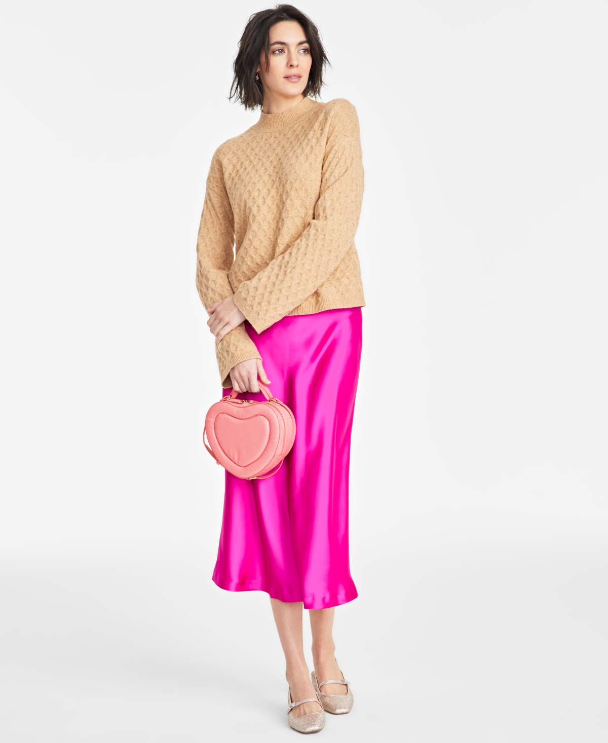 Women's A-Line Satin Midi Slip Skirt, Exclusively at Macy's - Bold Pink