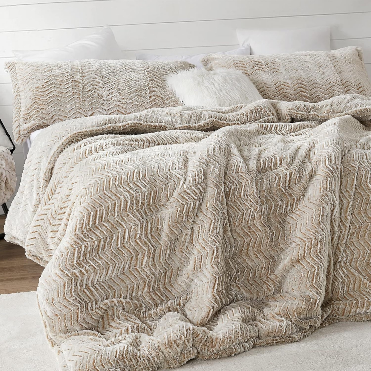 Peak of Cozy - Coma Inducer Oversized Comforter Set - Chevron Frosted Taupe