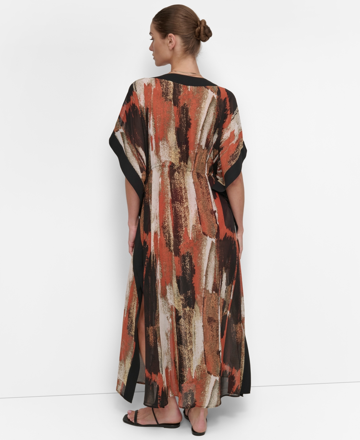 Shop Dkny Women's Tie-front Cover-up Kaftan In Paint Stroke (truffle,black Multi)