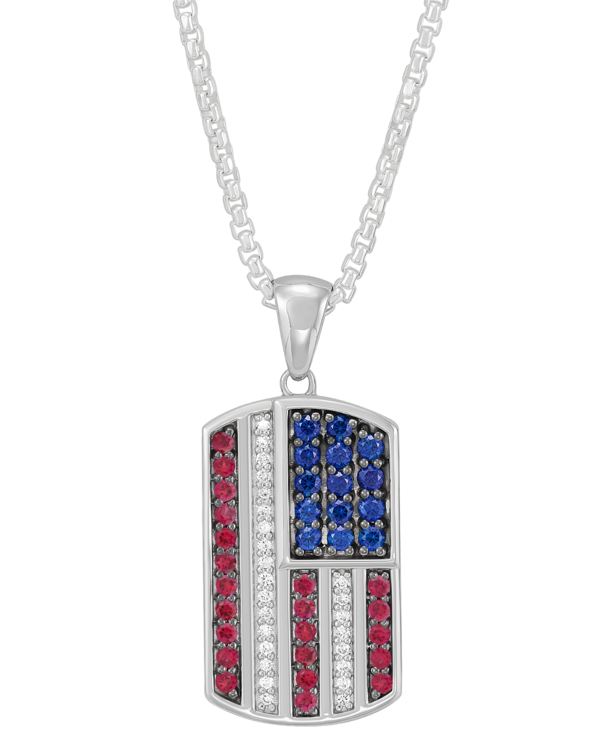 Men's Lab Grown Multi-Gemstone (2-3/8 ct. t.w.) Flag Dog Tag 22" Pendant Necklace in Sterling Silver - Silver