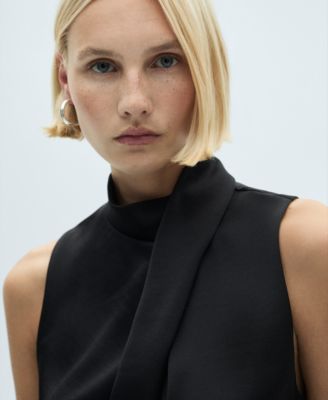 Women's Turtleneck Draped Satin Blouse