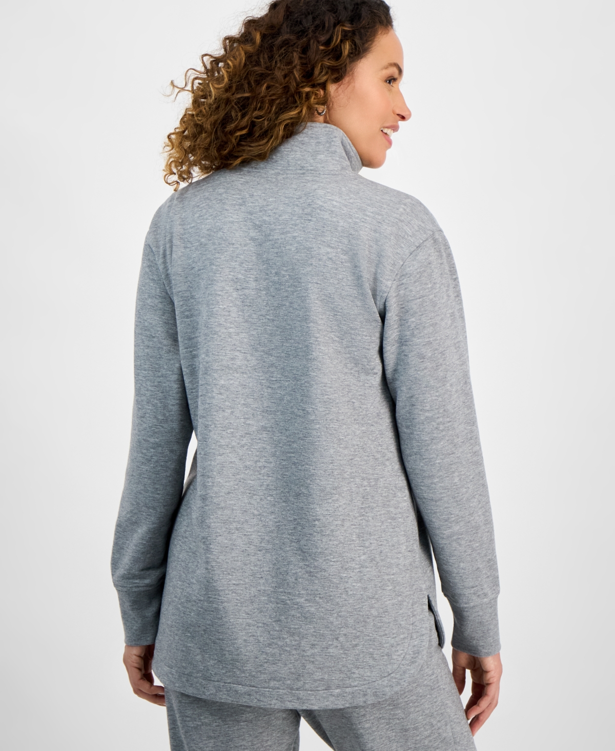 Style & Co Petite Yummy Quarter-zip Long-sleeve Sweatshirt, Exclusively At Macy's In Med Heather Grey