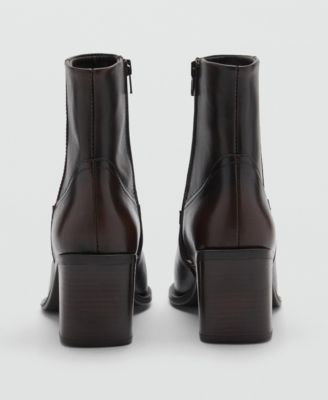 MANGO Women's Block Heel Leather Ankle Boots