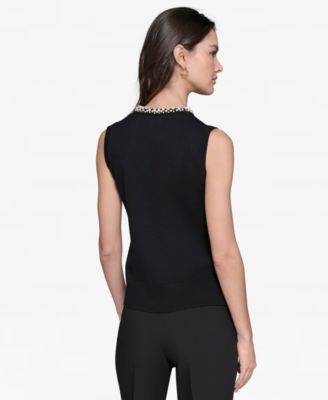 Women's Embellished-Neck Sleeveless Knit Top