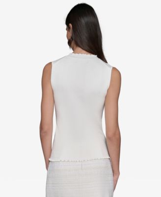 Women's Ruffled Rib-Knit Sleeveless Top