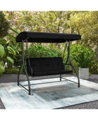 3 Seat Outdoor Porch Swing with Adjustable Canopy-Black