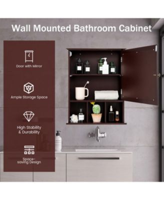 Wall Mounted and Mirrored Bathroom Cabinet-Brown