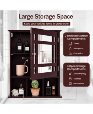 Wall Mounted and Mirrored Bathroom Cabinet-Brown