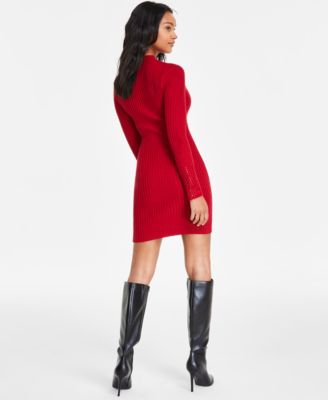 guess red sweater dress Guess Women's Sweater Zip Up Dress Roaring Red Size M Ribbed W/ Pockets