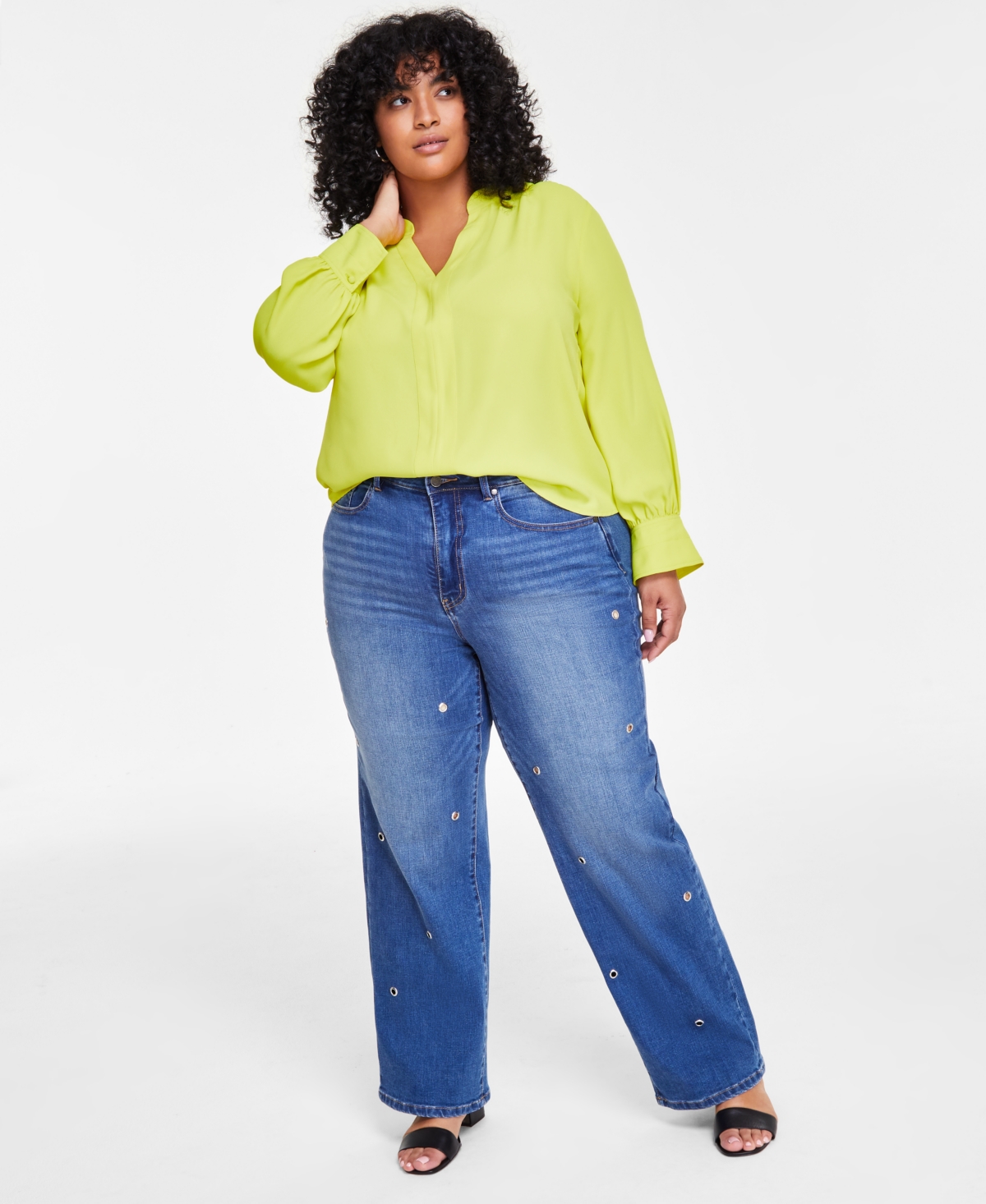 Vince Camuto Plus Size Split-Neck Blouson-Sleeve Shirt