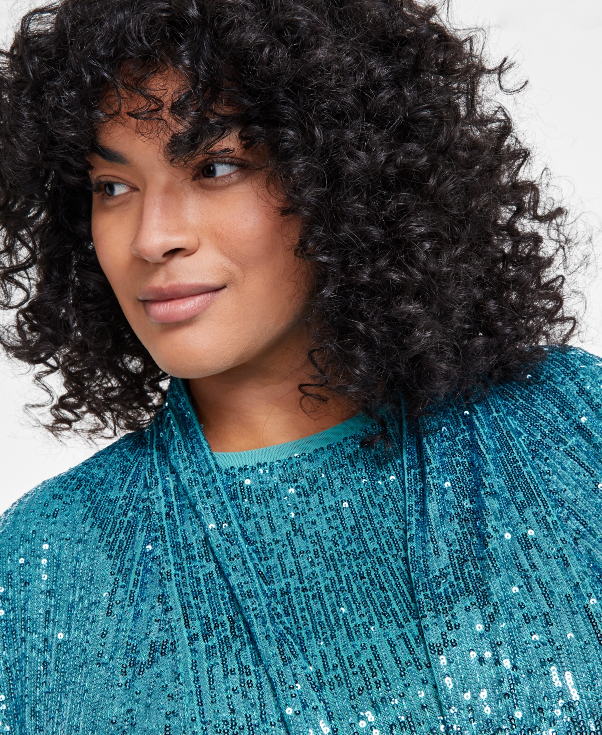 Shop Anne Klein Plus Size Sequined Draped-front Cardigan Jacket In Pool Blue
