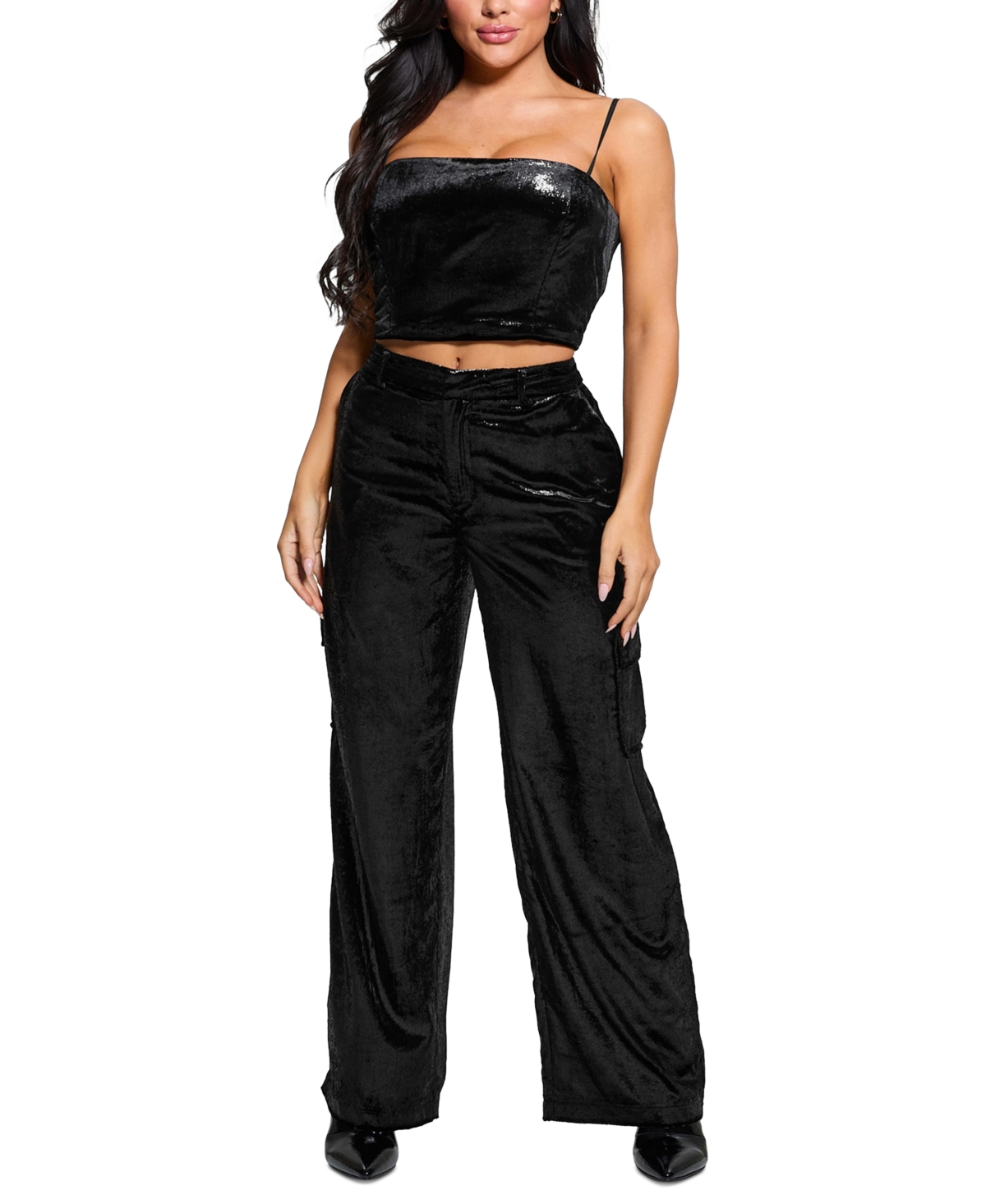 Guess Women's Jolie Sleeveless Zip-Back Velvet Top - Jet Black A996