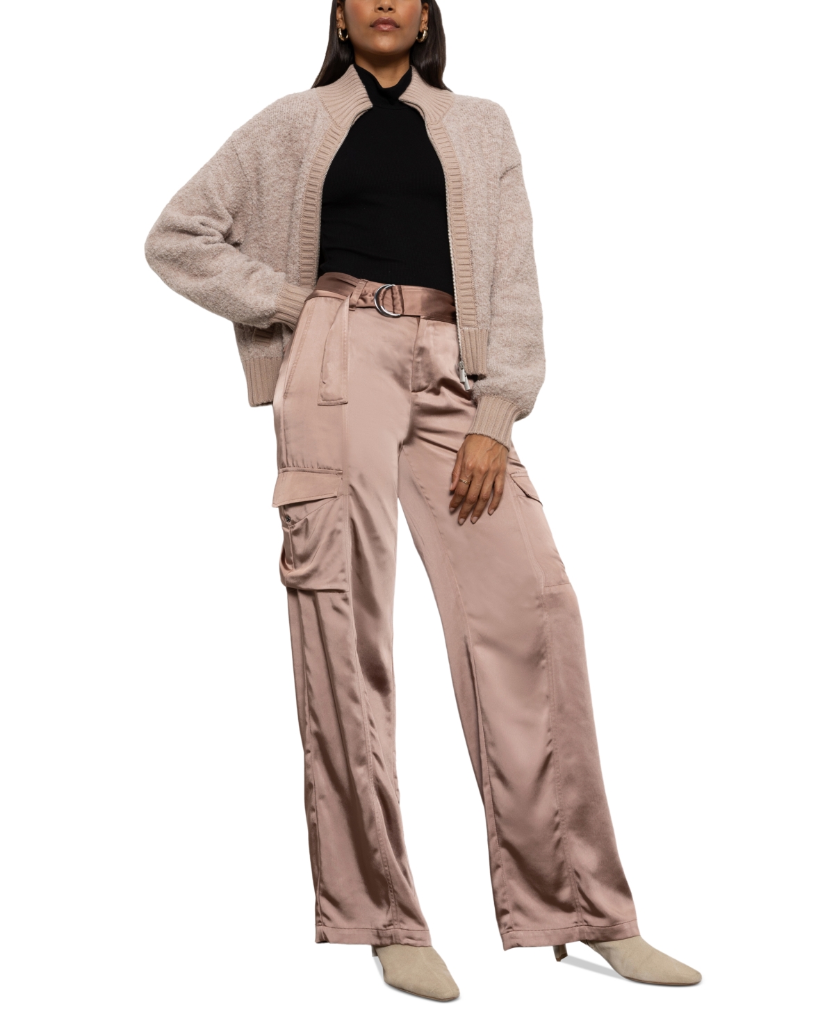 Sanctuary Women's Boucle-knit Zip-front Bomber Jacket In Feather