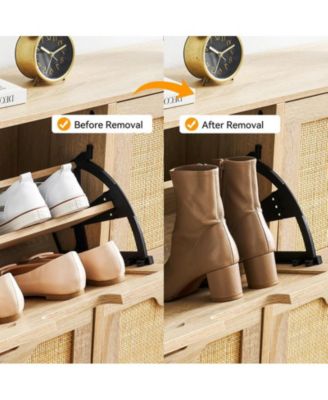Natural Rattan Shoe Storage Cabinet, Freestanding Shoe Cabinet with 4 Flip Drawers, Modern Shoe Organizer with Adjustable Shelves