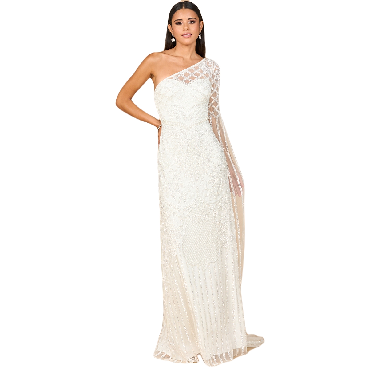Women's One Sleeve Beaded Gown - Ivory