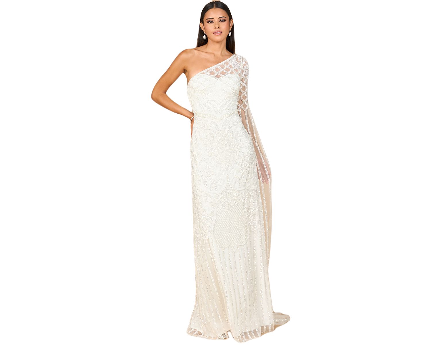 Women's One Sleeve Beaded Gown