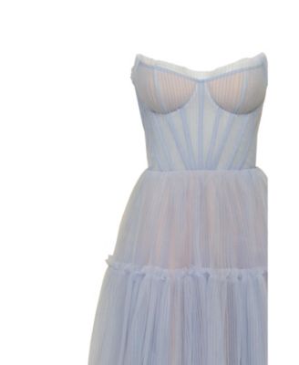 Women's Cloudy Blue Tulle Maxi Dress With Ruffled Skirt