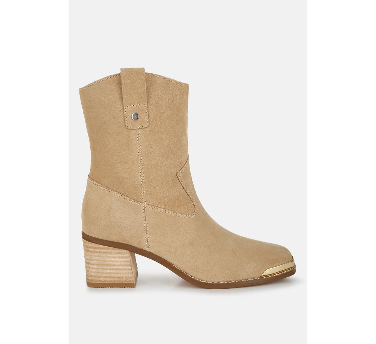 Emberly Suede Square Toe Ankle Boots - Beige