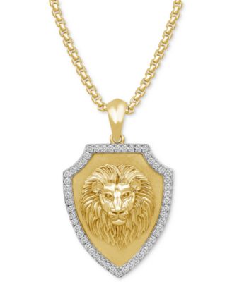 Macy's - Men's Diamond Lion 22" Pendant Necklace (1/3 ct. t.w.) in White Rhodium-Plated & 14k Yellow Gold-Plated Sterling Silver