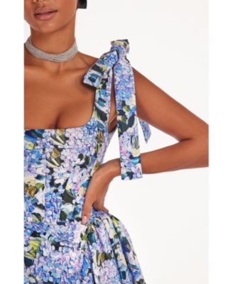 Women's Blue Hydrangea Strapped Maxi Dress