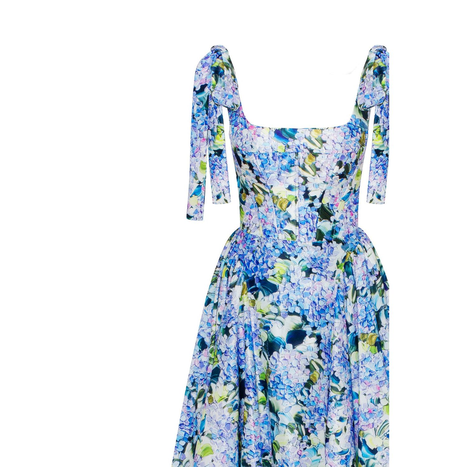 Womens Blue Hydrangea Strapped Maxi Dress