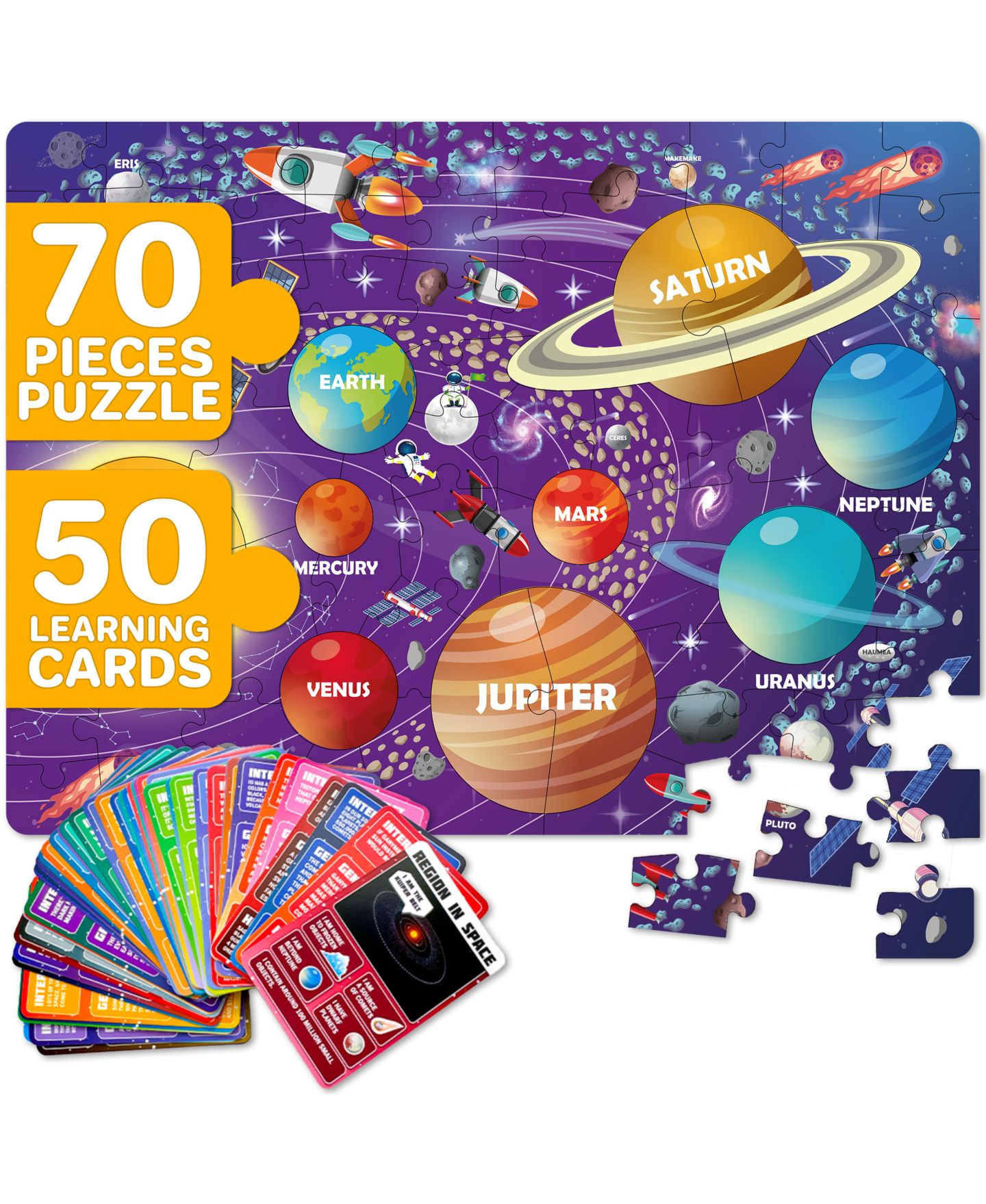 Детский пазл Quokka World Map 70 Pieces Jigsaw Puzzle, Ages 3+, цвет: Космический — фото 1