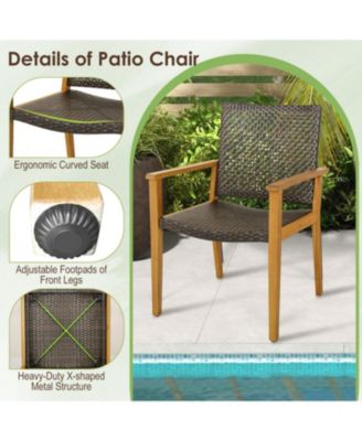 Set of 4 Outdoor Rattan Chair with Sturdy Acacia Wood Frame-Set of 4
