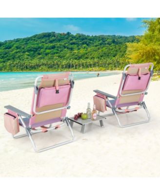 2 Packs 5-Position Outdoor Folding Backpack Beach Table Chair Reclining Chair Set-Pink