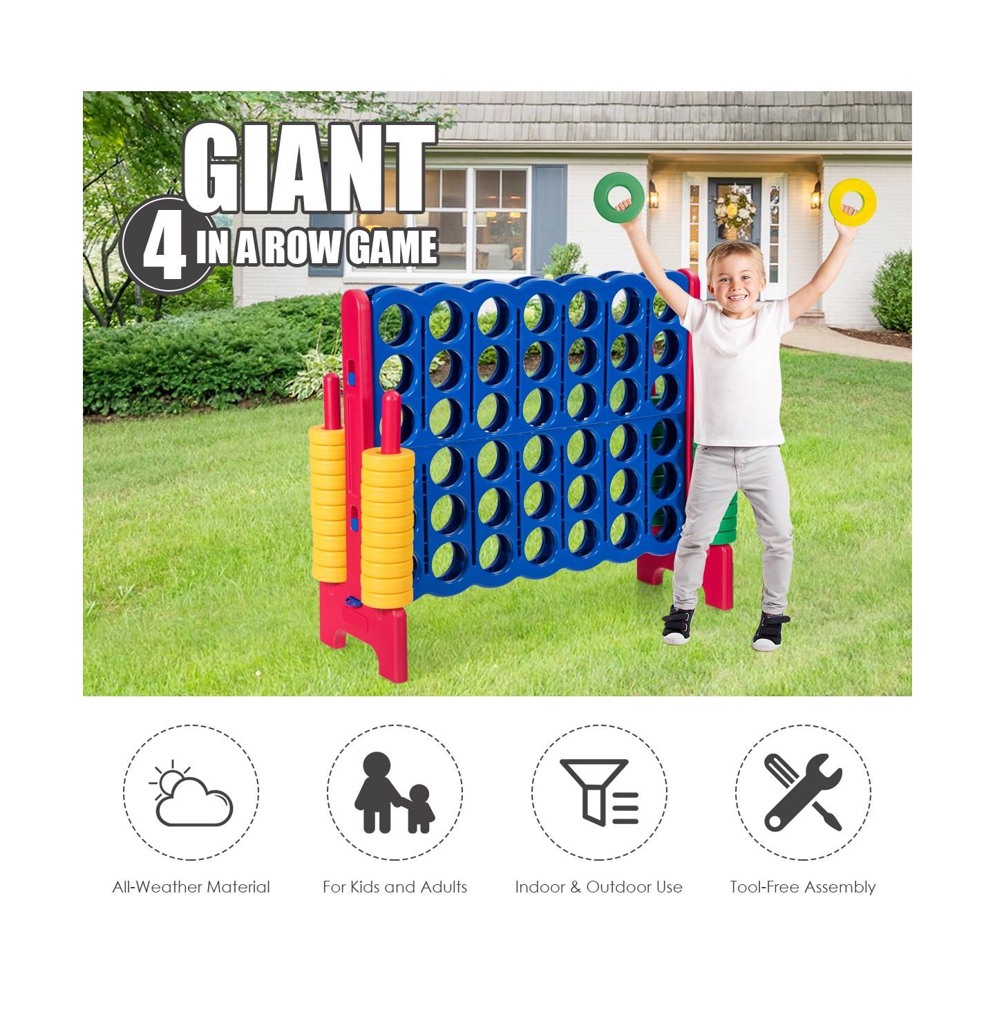 Детские игрушки SUGIFT Jumbo 4-to-Score Giant Game Set with 42 Jumbo Rings and Quick-Release Slider-Red — фото 8