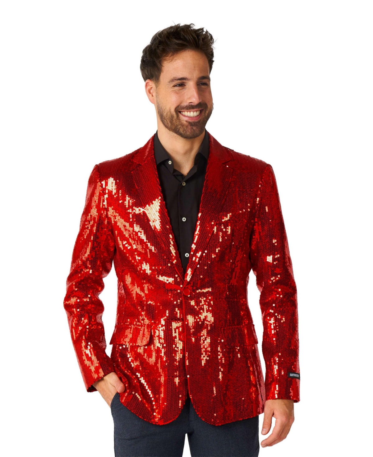 Men's Sequins Party Blazer for Men - Slim Fit - Shiny Christmas, Nye, Prom Party Jacket - Red