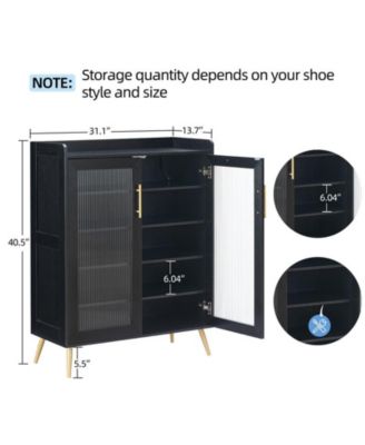 Shoe Cabinet with Glass Doors, 5-Tier Entryway Shoe Organizer Storage Rack with Large Storage and Adjustable Shelves for Hallway, Living Room, Black