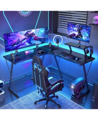 L-Shaped Desk 50.8" Computer Corner Desk, Home Gaming Desk, Office Writing Workstation with Large Monitor Stand, Space-Saving, Easy to Assemble, Black