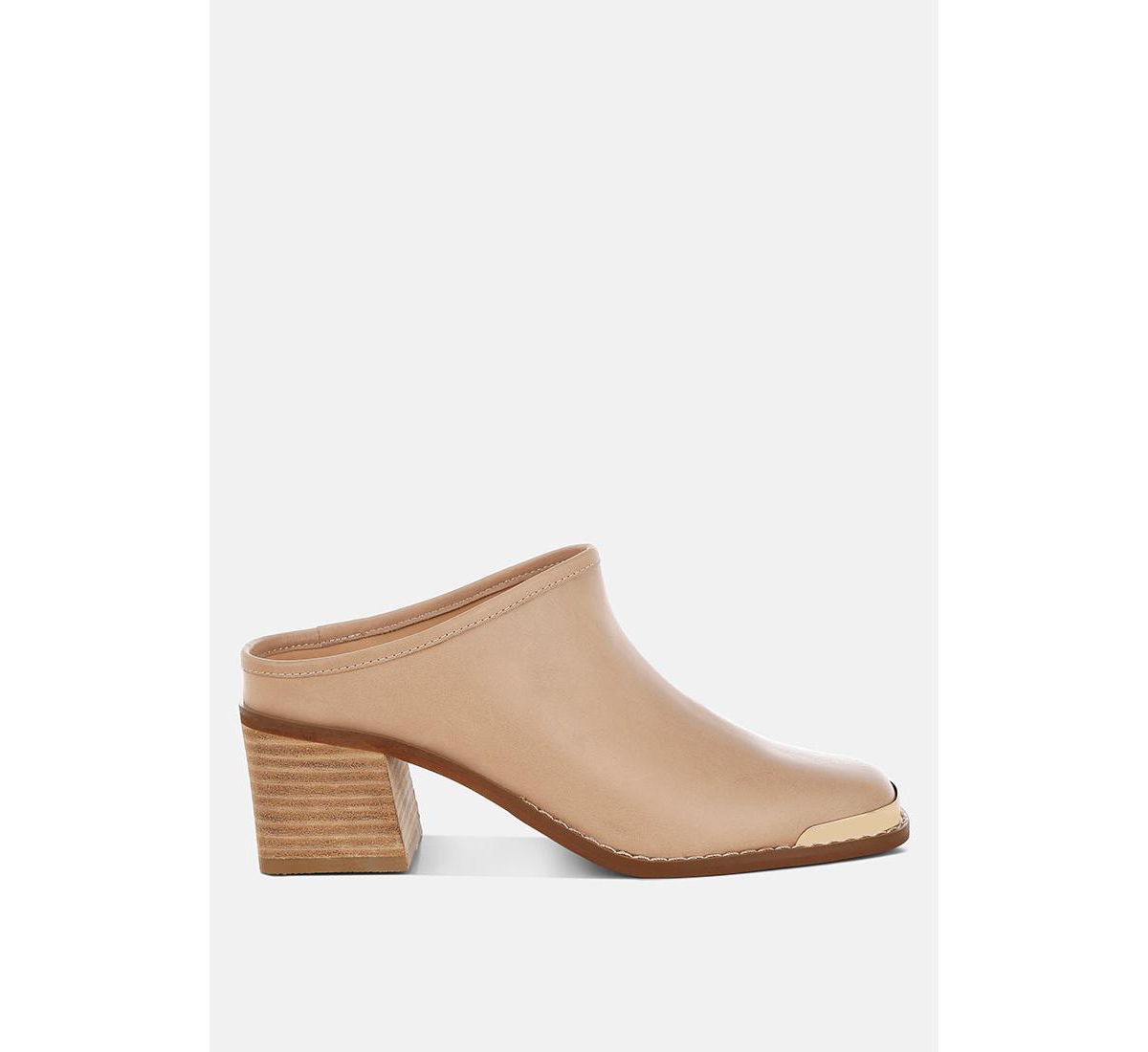 Bottani Genuine Leather Slip-On Mules - Tan