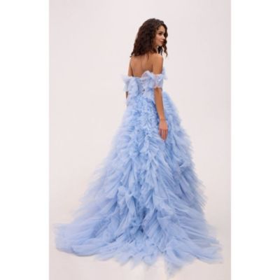 Women's Light Blue All Ruffled Up Eveng Fluffy Dress