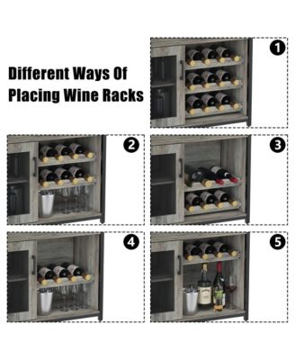 Wine Bar Cabinet with Detachable Wine Rack, Bar Rack Cabinet with Glass Holder and 1 Drawer, Mesh Door, Small Sideboard
