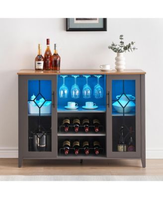 Wine Bar Cabinet with Led Light,Home Coffee Cabinet with Wine and Glass Rack,Kitchen Buffet Sideboard with Storage,Dark Grey