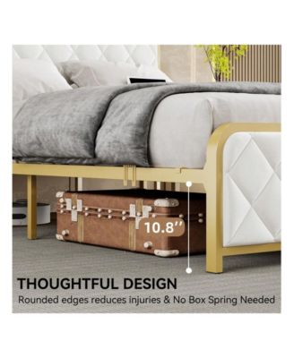 Full/Queen/King Size Bed Frame, Storage Headboard With Charging Station, Platform Bed With Velvet Backrest, No Box Spring Needed, Easy Assembly