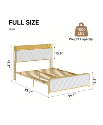 Full/Queen/King Size Bed Frame, Storage Headboard With Charging Station, Platform Bed With Velvet Backrest, No Box Spring Needed, Easy Assembly