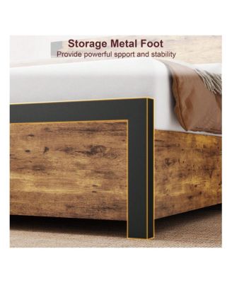 Full/Queen Bed Frame With 4 Drawers,Bed Frame With Storage, Full Metal Platform Bed Frame With Wood Headboard, Noise Free, No Box Spring Needed